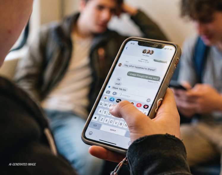 A group of teens looking at their cell phones