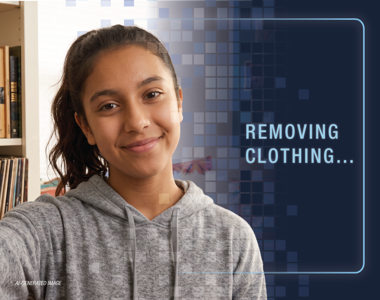 AI Generated image of a young girl at the start of an AI transformation processing